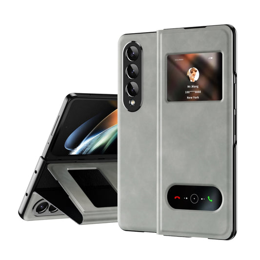 For Samsung Galaxy Z Fold4 Mature Window View Flip Leather Phone Case(White Nappa) - Galaxy Z Flip4 5G Cases by buy2fix | Online Shopping UK | buy2fix