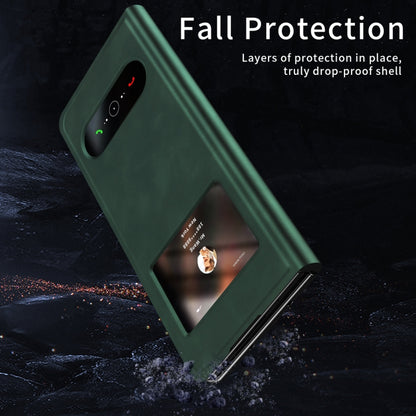 For Samsung Galaxy Z Fold4 Mature Window View Flip Leather Phone Case(Green Nappa) - Galaxy Z Flip4 5G Cases by buy2fix | Online Shopping UK | buy2fix