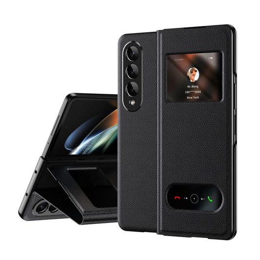 For Samsung Galaxy Z Fold4 Mature Window View Flip Leather Phone Case(Black Lychee) - Galaxy Z Flip4 5G Cases by buy2fix | Online Shopping UK | buy2fix
