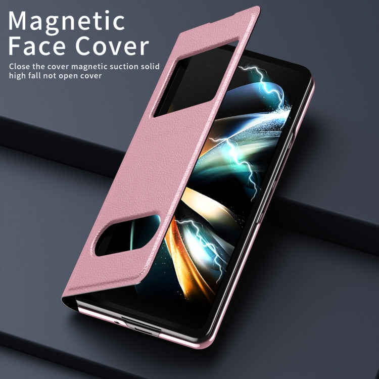 For Samsung Galaxy Z Fold4 Mature Window View Flip Leather Phone Case(Pink Lychee) - Galaxy Z Flip4 5G Cases by buy2fix | Online Shopping UK | buy2fix