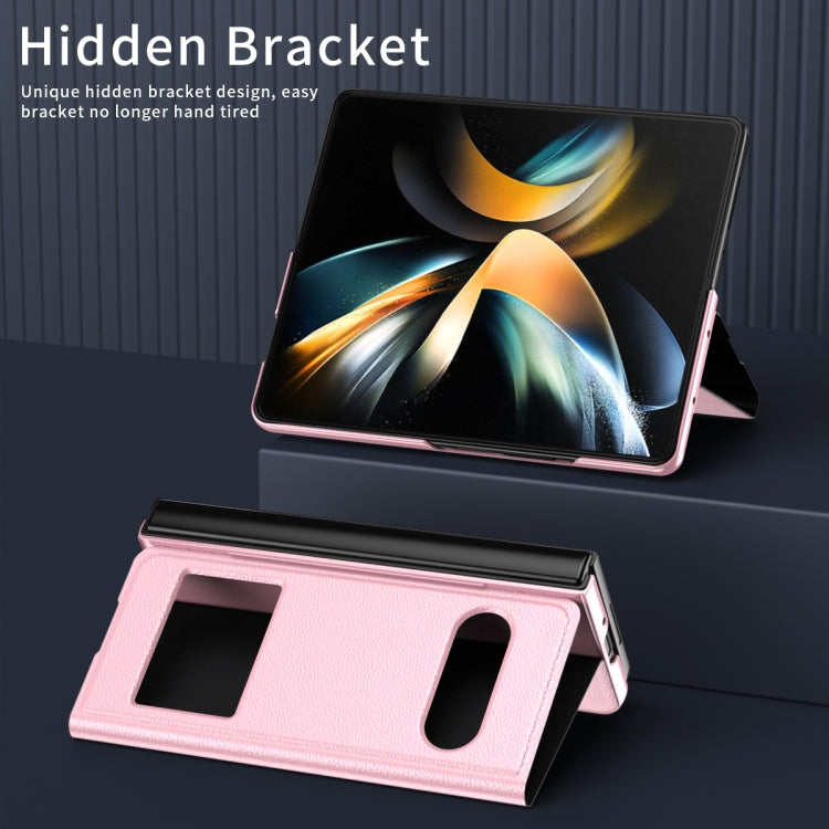 For Samsung Galaxy Z Fold4 Mature Window View Flip Leather Phone Case(Pink Lychee) - Galaxy Z Flip4 5G Cases by buy2fix | Online Shopping UK | buy2fix