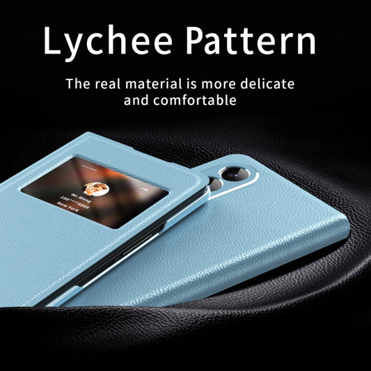 For Samsung Galaxy Z Fold4 Mature Window View Flip Leather Phone Case(Blue Lychee) - Galaxy Z Flip4 5G Cases by buy2fix | Online Shopping UK | buy2fix