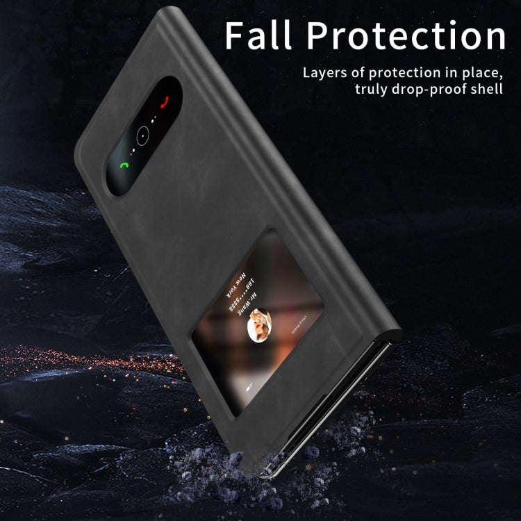 For Samsung Galaxy Z Fold3 5G Mature Window View Flip Leather Phone Case(Black Nappa) - Galaxy Phone Cases by buy2fix | Online Shopping UK | buy2fix