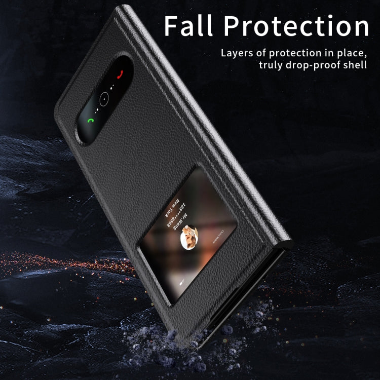 For Samsung Galaxy Z Fold3 5G Mature Window View Flip Leather Phone Case(Black Lychee) - Galaxy Phone Cases by buy2fix | Online Shopping UK | buy2fix