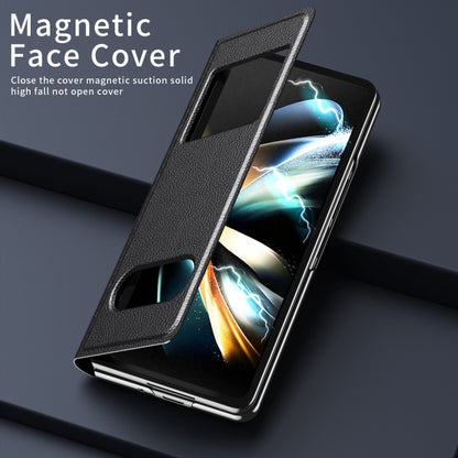 For Samsung Galaxy Z Fold3 5G Mature Window View Flip Leather Phone Case(Black Lychee) - Galaxy Phone Cases by buy2fix | Online Shopping UK | buy2fix
