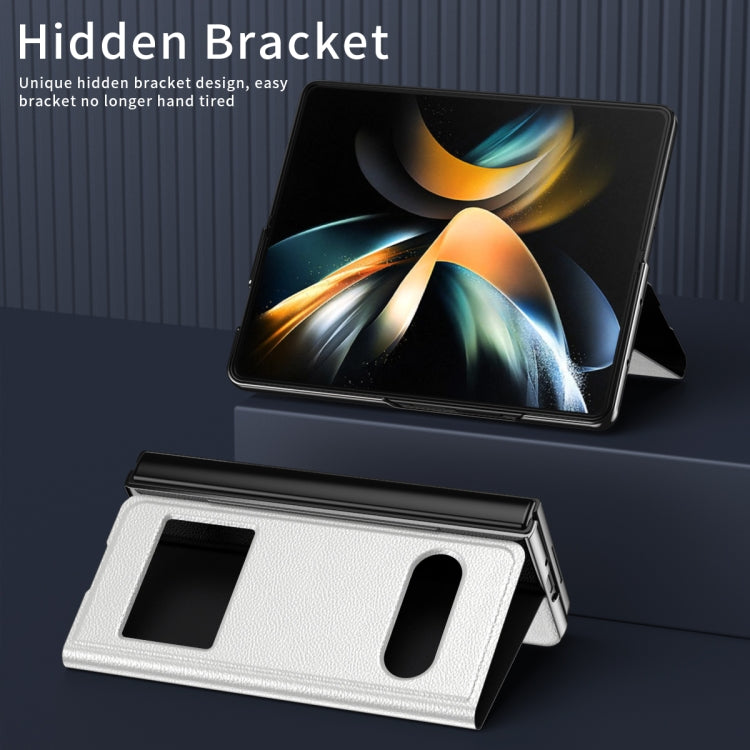 For Samsung Galaxy Z Fold3 5G Mature Window View Flip Leather Phone Case(White Lychee) - Galaxy Phone Cases by buy2fix | Online Shopping UK | buy2fix