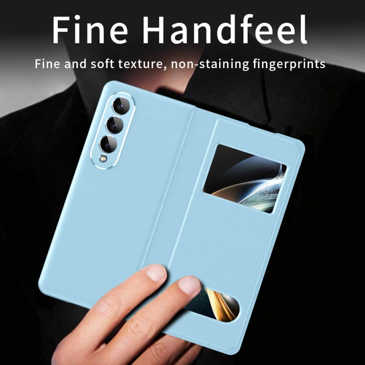For Samsung Galaxy Z Fold3 5G Mature Window View Flip Leather Phone Case(Blue Lychee) - Galaxy Phone Cases by buy2fix | Online Shopping UK | buy2fix