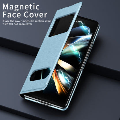 For Samsung Galaxy Z Fold3 5G Mature Window View Flip Leather Phone Case(Blue Lychee) - Galaxy Phone Cases by buy2fix | Online Shopping UK | buy2fix