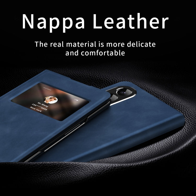 For Samsung Galaxy Z Fold2 5G Mature Window View Flip Leather Phone Case(Blue Nappa) - Galaxy Phone Cases by buy2fix | Online Shopping UK | buy2fix
