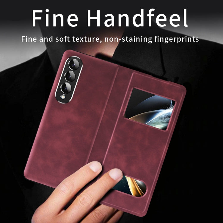 For Samsung Galaxy Z Fold2 5G Mature Window View Flip Leather Phone Case(Red Nappa) - Galaxy Phone Cases by buy2fix | Online Shopping UK | buy2fix