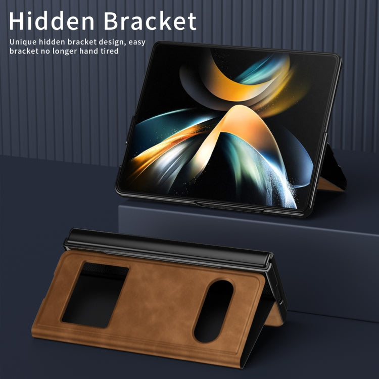 For Samsung Galaxy Z Fold2 5G Mature Window View Flip Leather Phone Case(Brown Nappa) - Galaxy Phone Cases by buy2fix | Online Shopping UK | buy2fix