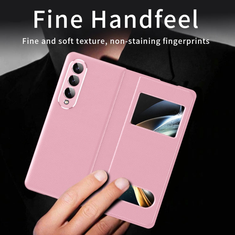 For Samsung Galaxy Z Fold2 5G Mature Window View Flip Leather Phone Case(Pink Lychee) - Galaxy Phone Cases by buy2fix | Online Shopping UK | buy2fix