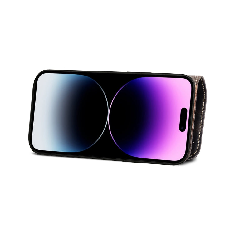 For iPhone 14 Pro Max Denior Oil Wax Cowhide Magnetic Button Genuine Leather Case(Black) - iPhone 14 Pro Max Cases by Denior | Online Shopping UK | buy2fix