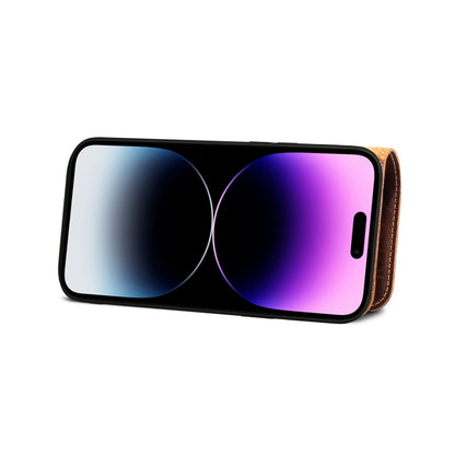 For iPhone 14 Pro Denior Oil Wax Cowhide Magnetic Button Genuine Leather Case(Brown) - iPhone 14 Pro Cases by Denior | Online Shopping UK | buy2fix