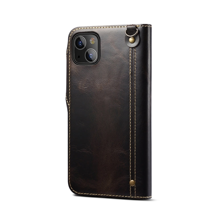 For iPhone 13 mini Denior Oil Wax Cowhide Magnetic Button Genuine Leather Case(Black) - iPhone 13 mini Cases by Denior | Online Shopping UK | buy2fix
