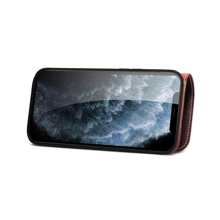For iPhone 13 mini Denior Oil Wax Cowhide Magnetic Button Genuine Leather Case(Dark Red) - iPhone 13 mini Cases by Denior | Online Shopping UK | buy2fix