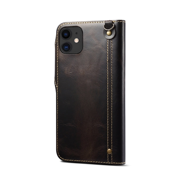 For iPhone 12 mini Denior Oil Wax Cowhide Magnetic Button Genuine Leather Case(Black) - iPhone 12 mini Cases by Denior | Online Shopping UK | buy2fix