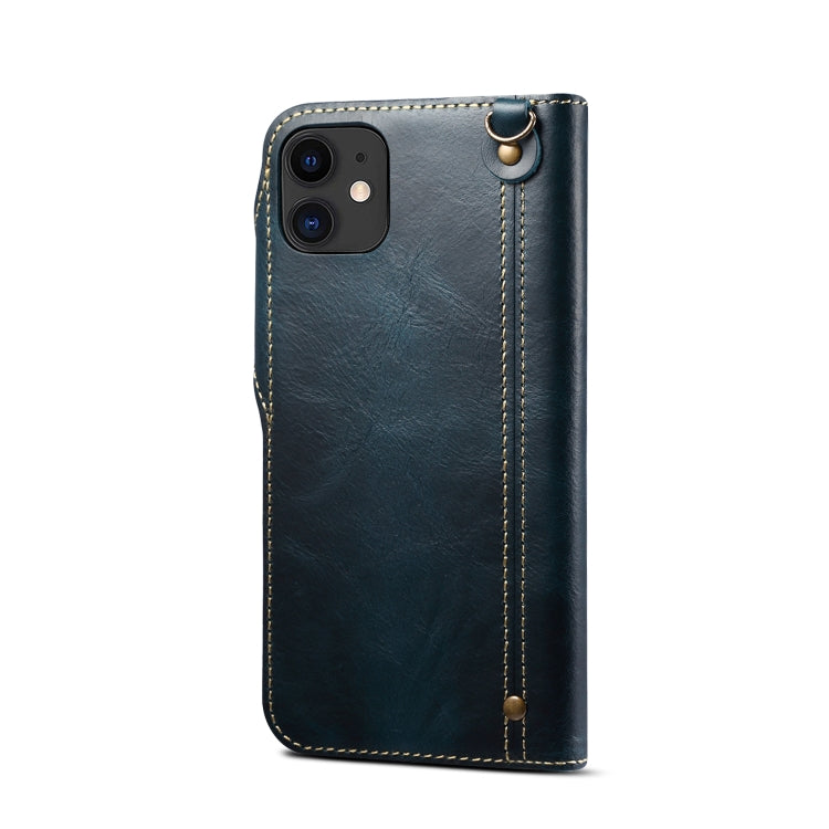 For iPhone 12 mini Denior Oil Wax Cowhide Magnetic Button Genuine Leather Case(Dark Blue) - iPhone 12 mini Cases by Denior | Online Shopping UK | buy2fix