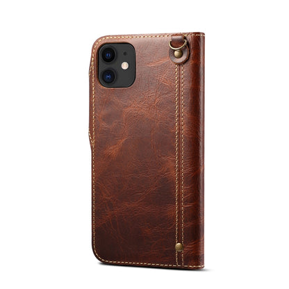 For iPhone 12 mini Denior Oil Wax Cowhide Magnetic Button Genuine Leather Case(Brown) - iPhone 12 mini Cases by Denior | Online Shopping UK | buy2fix