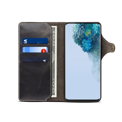 For Samsung Galaxy S20 Denior Oil Wax Cowhide Magnetic Button Genuine Leather Case(Black) - Galaxy Phone Cases by Denior | Online Shopping UK | buy2fix