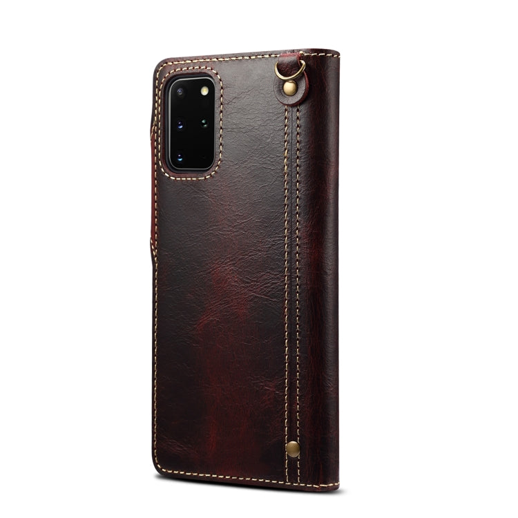For Samsung Galaxy S20 Denior Oil Wax Cowhide Magnetic Button Genuine Leather Case(Dark Red) - Galaxy Phone Cases by Denior | Online Shopping UK | buy2fix