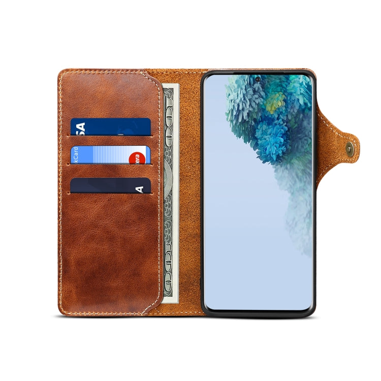 For Samsung Galaxy S20+ Denior Oil Wax Cowhide Magnetic Button Genuine Leather Case(Brown) - Galaxy Phone Cases by Denior | Online Shopping UK | buy2fix
