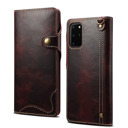 For Samsung Galaxy S20+ Denior Oil Wax Cowhide Magnetic Button Genuine Leather Case(Dark Red) - Galaxy Phone Cases by Denior | Online Shopping UK | buy2fix