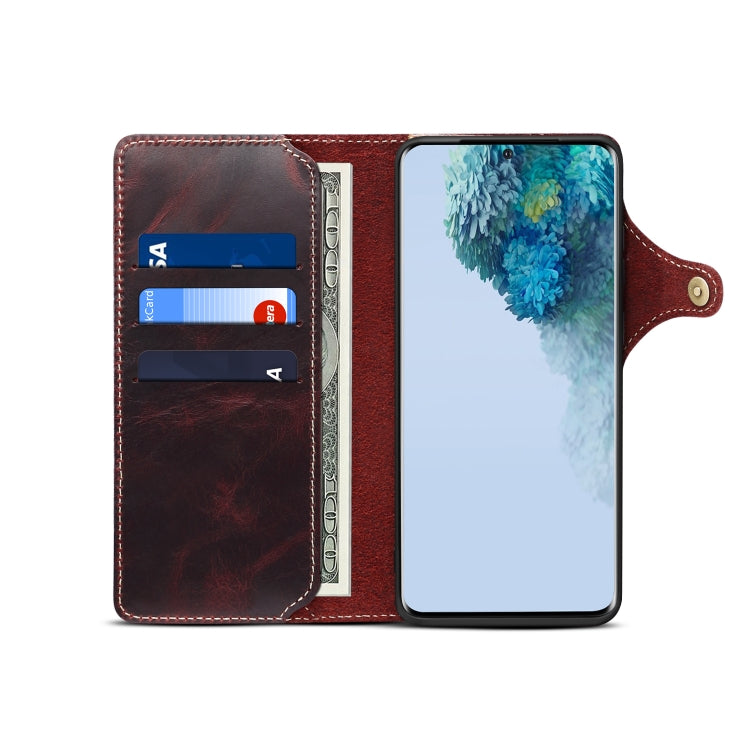 For Samsung Galaxy S20+ Denior Oil Wax Cowhide Magnetic Button Genuine Leather Case(Dark Red) - Galaxy Phone Cases by Denior | Online Shopping UK | buy2fix