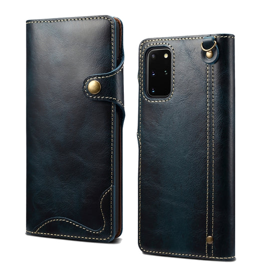 For Samsung Galaxy S20 Ultra Denior Oil Wax Cowhide Magnetic Button Genuine Leather Case(Dark Blue) - Galaxy Phone Cases by Denior | Online Shopping UK | buy2fix