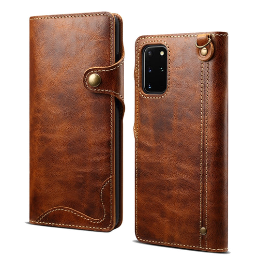 For Samsung Galaxy S20 Ultra Denior Oil Wax Cowhide Magnetic Button Genuine Leather Case(Brown) - Galaxy Phone Cases by Denior | Online Shopping UK | buy2fix