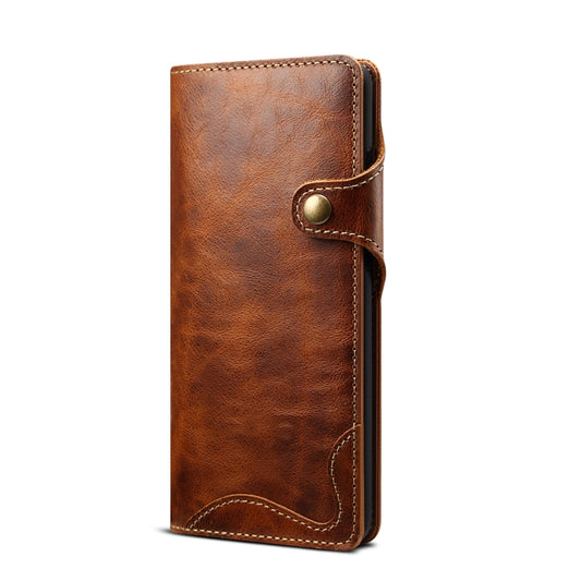 For Samsung Galaxy S20 Ultra Denior Oil Wax Cowhide Magnetic Button Genuine Leather Case(Brown) - Galaxy Phone Cases by Denior | Online Shopping UK | buy2fix
