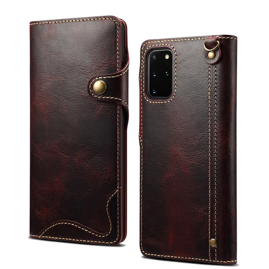 For Samsung Galaxy S20 Ultra Denior Oil Wax Cowhide Magnetic Button Genuine Leather Case(Dark Red) - Galaxy Phone Cases by Denior | Online Shopping UK | buy2fix