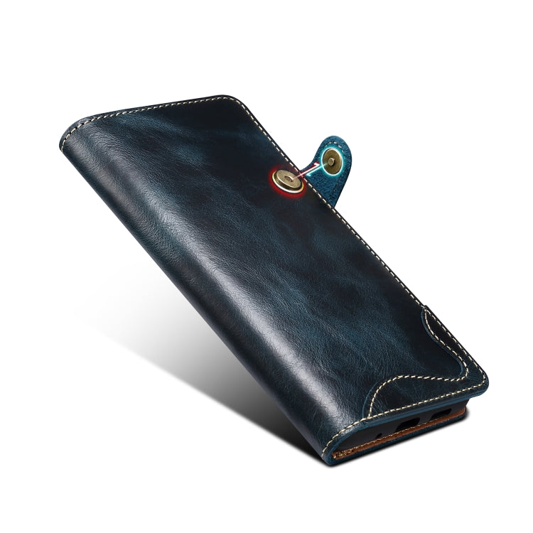 For Samsung Galaxy Note20 Denior Oil Wax Cowhide Magnetic Button Genuine Leather Case(Dark Blue) - Galaxy Note20 Cases by Denior | Online Shopping UK | buy2fix