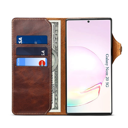 For Samsung Galaxy Note20 Denior Oil Wax Cowhide Magnetic Button Genuine Leather Case(Brown) - Galaxy Note20 Cases by Denior | Online Shopping UK | buy2fix