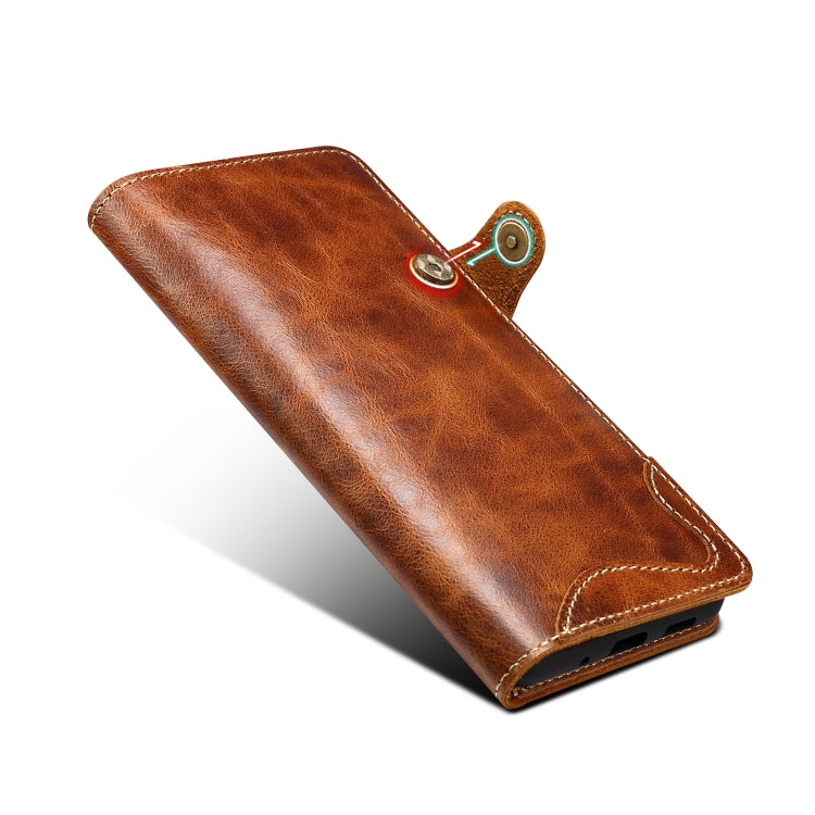 For Samsung Galaxy Note20 Denior Oil Wax Cowhide Magnetic Button Genuine Leather Case(Brown) - Galaxy Note20 Cases by Denior | Online Shopping UK | buy2fix