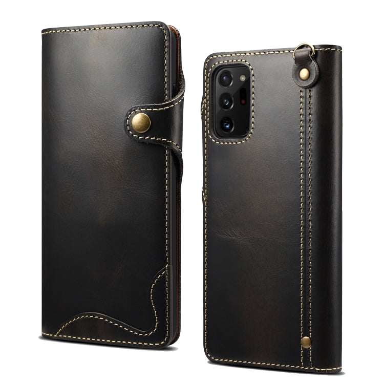 For Samsung Galaxy Note20 Ultra Denior Oil Wax Cowhide Magnetic Button Genuine Leather Case(Black) - Galaxy Phone Cases by Denior | Online Shopping UK | buy2fix