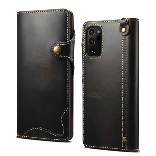 For Samsung Galaxy Note20 Ultra Denior Oil Wax Cowhide Magnetic Button Genuine Leather Case(Black) - Galaxy Phone Cases by Denior | Online Shopping UK | buy2fix