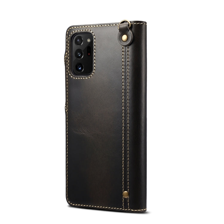 For Samsung Galaxy Note20 Ultra Denior Oil Wax Cowhide Magnetic Button Genuine Leather Case(Black) - Galaxy Phone Cases by Denior | Online Shopping UK | buy2fix