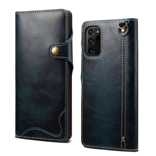 For Samsung Galaxy Note20 Ultra Denior Oil Wax Cowhide Magnetic Button Genuine Leather Case(Dark Blue) - Galaxy Phone Cases by Denior | Online Shopping UK | buy2fix