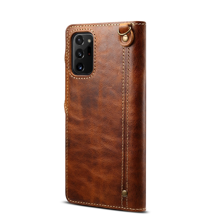 For Samsung Galaxy Note20 Ultra Denior Oil Wax Cowhide Magnetic Button Genuine Leather Case(Brown) - Galaxy Phone Cases by Denior | Online Shopping UK | buy2fix