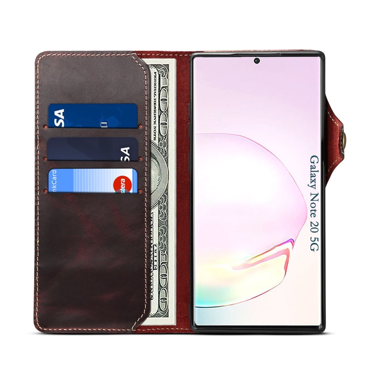 For Samsung Galaxy Note20 Ultra Denior Oil Wax Cowhide Magnetic Button Genuine Leather Case(Dark Red) - Galaxy Phone Cases by Denior | Online Shopping UK | buy2fix