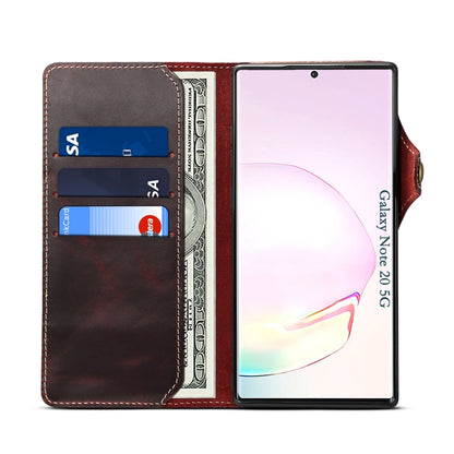 For Samsung Galaxy Note20 Ultra Denior Oil Wax Cowhide Magnetic Button Genuine Leather Case(Dark Red) - Galaxy Phone Cases by Denior | Online Shopping UK | buy2fix