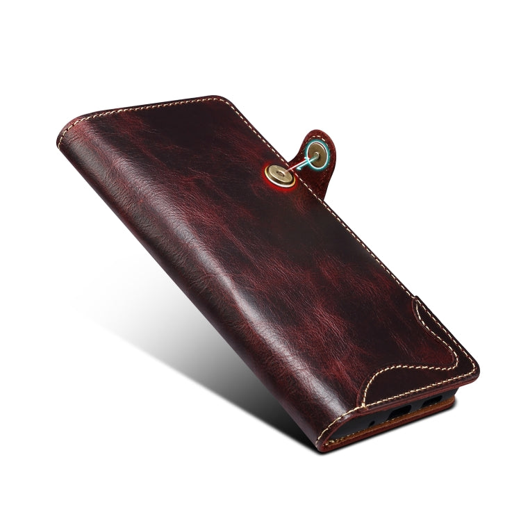 For Samsung Galaxy Note20 Ultra Denior Oil Wax Cowhide Magnetic Button Genuine Leather Case(Dark Red) - Galaxy Phone Cases by Denior | Online Shopping UK | buy2fix