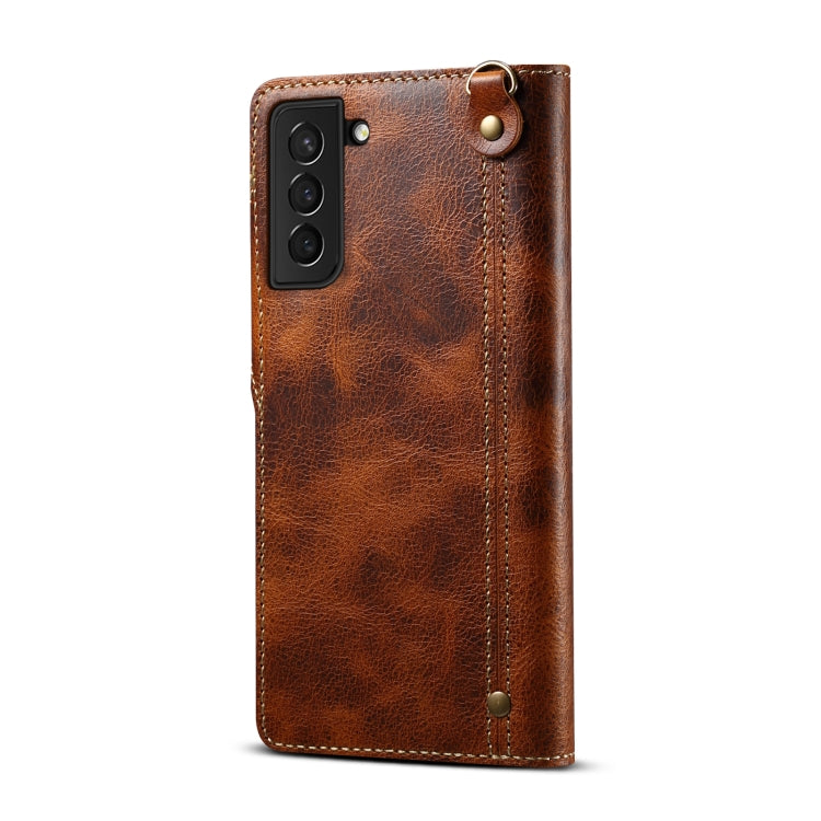 For Samsung Galaxy S21 5G Denior Oil Wax Cowhide Magnetic Button Genuine Leather Case(Brown) - Galaxy S21 5G Cases by Denior | Online Shopping UK | buy2fix