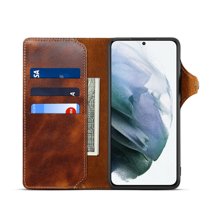 For Samsung Galaxy S21 5G Denior Oil Wax Cowhide Magnetic Button Genuine Leather Case(Brown) - Galaxy S21 5G Cases by Denior | Online Shopping UK | buy2fix