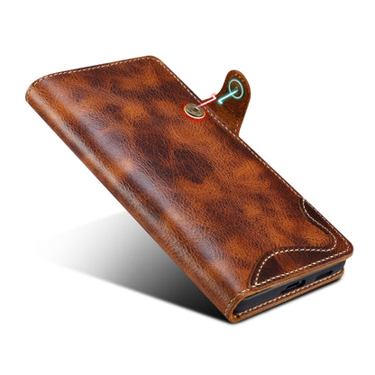 For Samsung Galaxy S21 5G Denior Oil Wax Cowhide Magnetic Button Genuine Leather Case(Brown) - Galaxy S21 5G Cases by Denior | Online Shopping UK | buy2fix