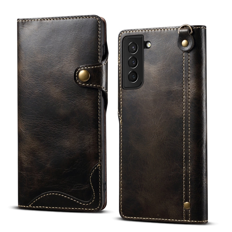 For Samsung Galaxy S21+ 5G Denior Oil Wax Cowhide Magnetic Button Genuine Leather Case(Black) - Galaxy S21+ 5G Cases by Denior | Online Shopping UK | buy2fix