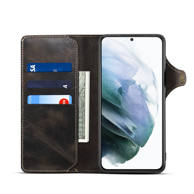 For Samsung Galaxy S21+ 5G Denior Oil Wax Cowhide Magnetic Button Genuine Leather Case(Black) - Galaxy S21+ 5G Cases by Denior | Online Shopping UK | buy2fix