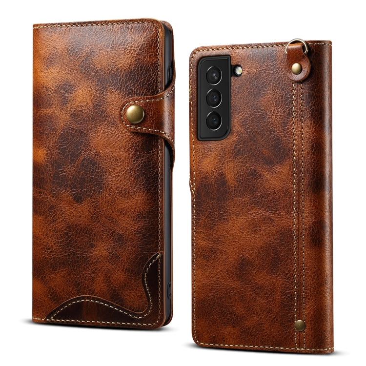 For Samsung Galaxy S21+ 5G Denior Oil Wax Cowhide Magnetic Button Genuine Leather Case(Brown) - Galaxy S21+ 5G Cases by Denior | Online Shopping UK | buy2fix