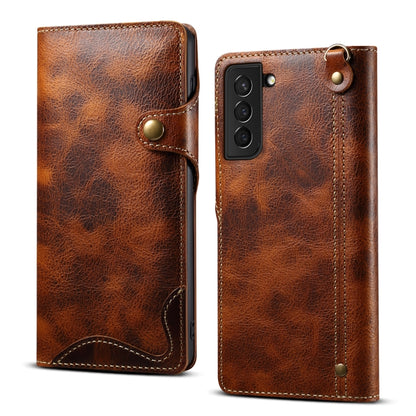 For Samsung Galaxy S21+ 5G Denior Oil Wax Cowhide Magnetic Button Genuine Leather Case(Brown) - Galaxy S21+ 5G Cases by Denior | Online Shopping UK | buy2fix